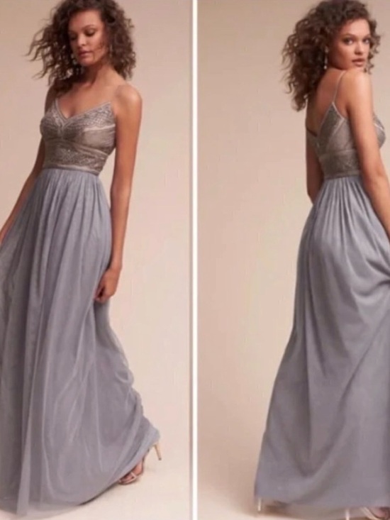 BHLDN Dresses & Skirts - NWT BHLDN x Adrianna Papell Aida Beaded Chiffon Gown in Pewter